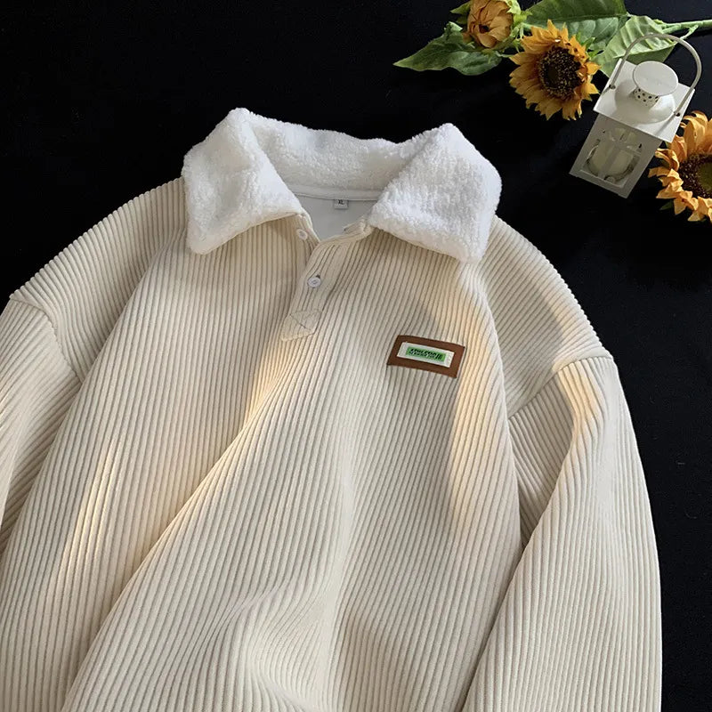 Pull-over homme WarmCord™ en velours côtelé doublé en molleton avec col polo