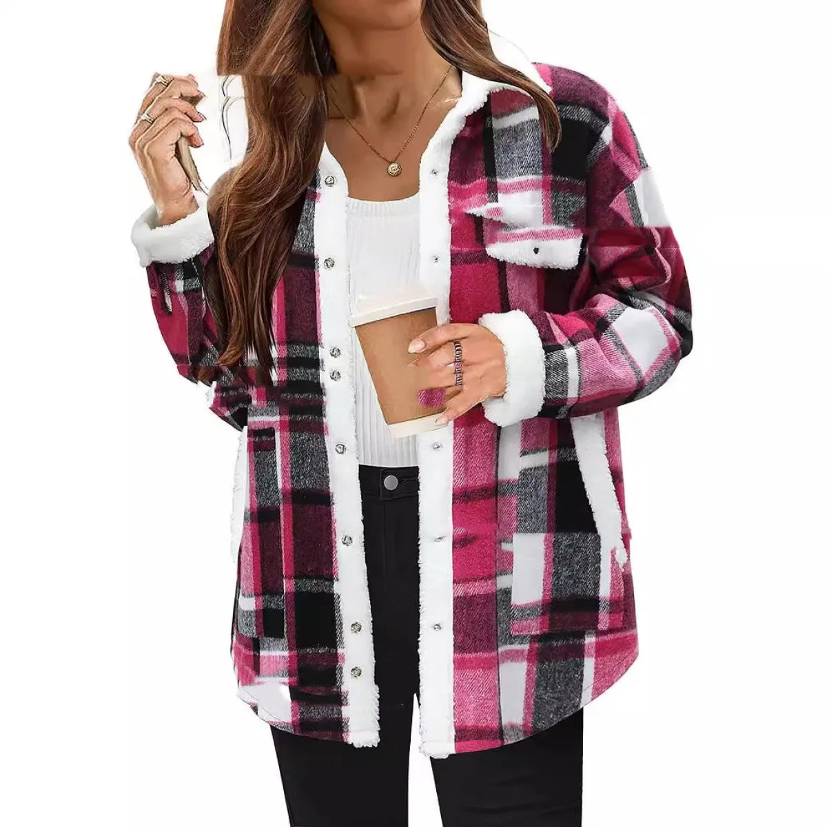 Veste polo à col contrastant pour femmes PlaidChic™