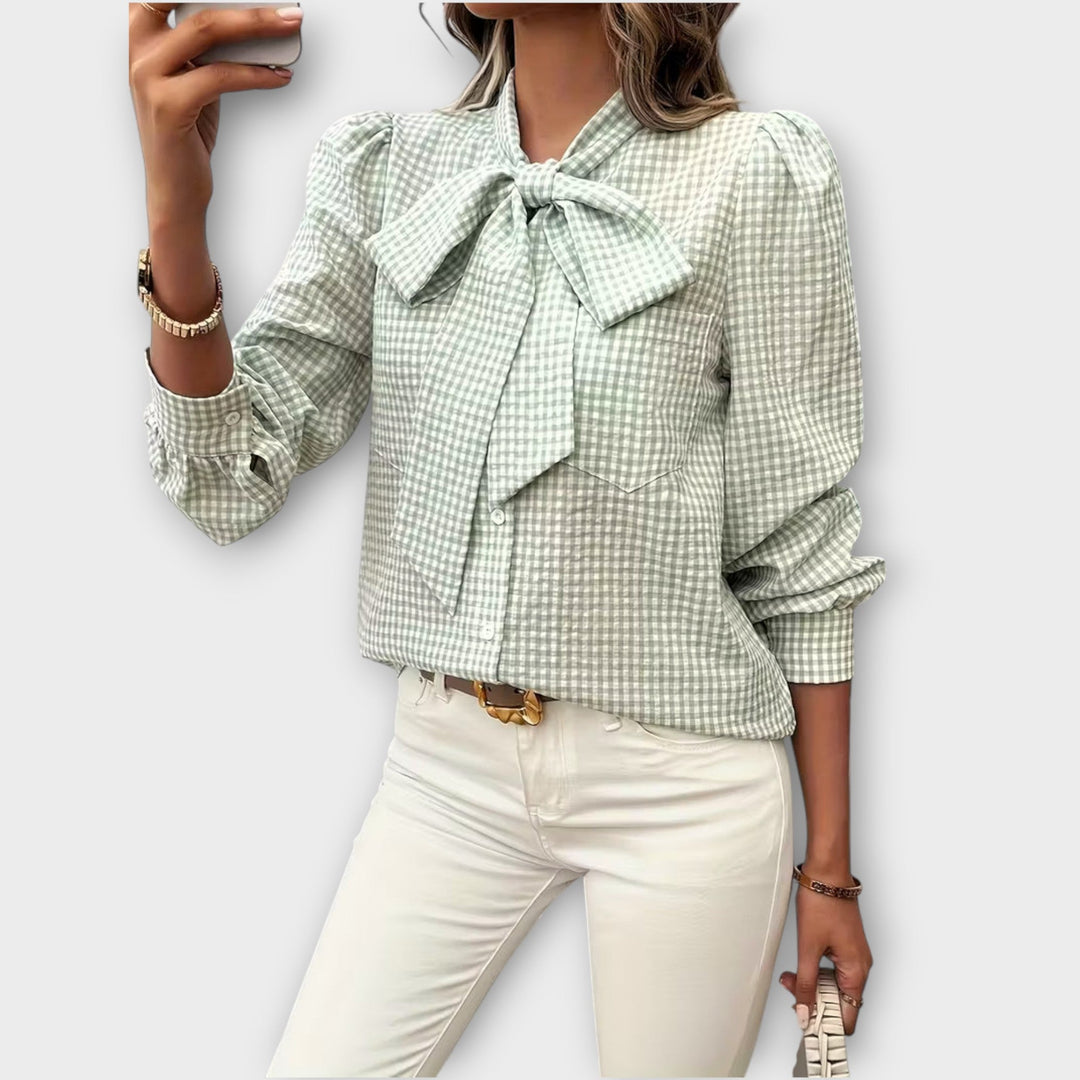 Check Bow-Tie Blouse