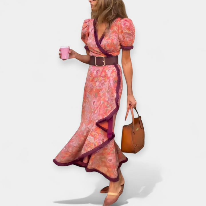 Romantic Dress with Belt and Puffed Details