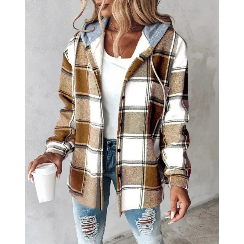 Veste à capuche en tartan pour femmes PlaidCharm™ à boutons