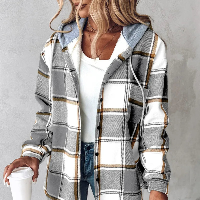 Veste à capuche en tartan pour femmes PlaidCharm™ à boutons