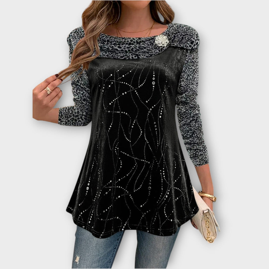 Velvet Embellished Long Sleeve Top