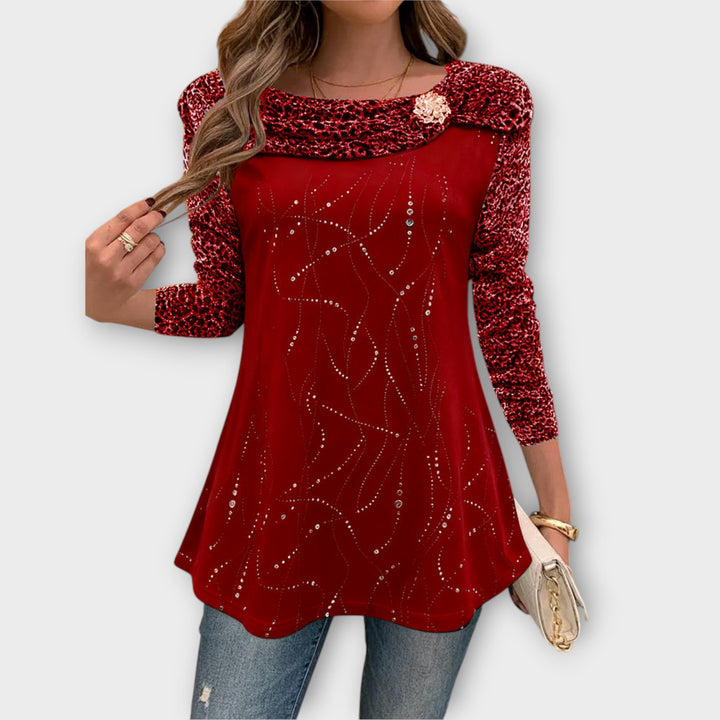 Velvet Embellished Long Sleeve Top