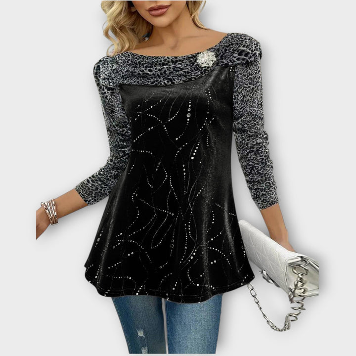 Velvet Embellished Long Sleeve Top