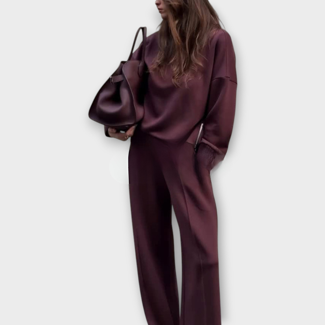 Relaxed Knit Set with High-Neck Sweater and Wide-Leg Pants