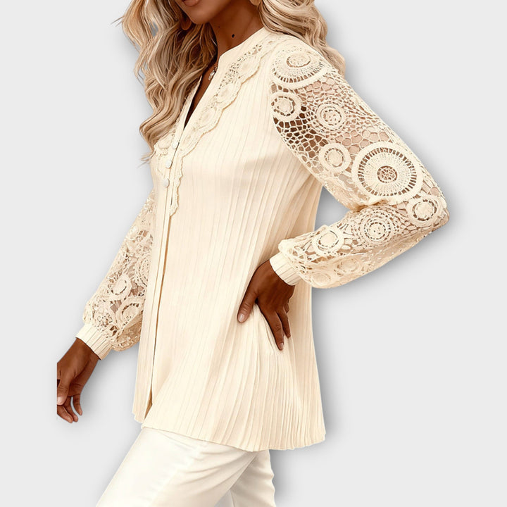 Elegant Lace Sleeve Pleated Blouse