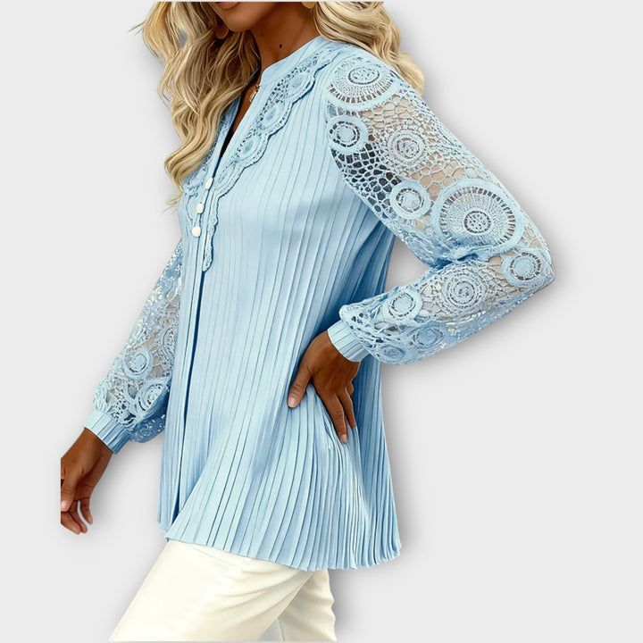 Elegant Lace Sleeve Pleated Blouse