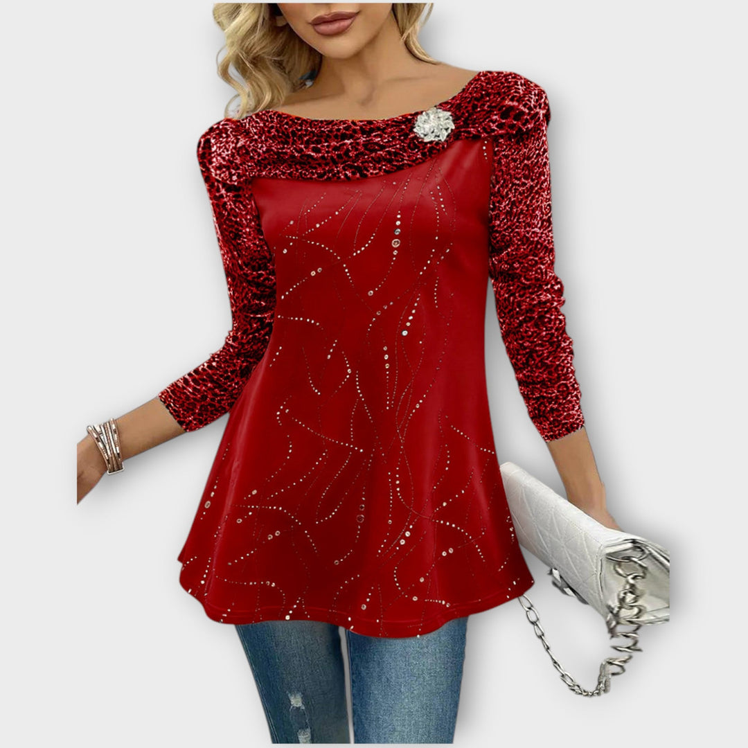 Velvet Embellished Long Sleeve Top