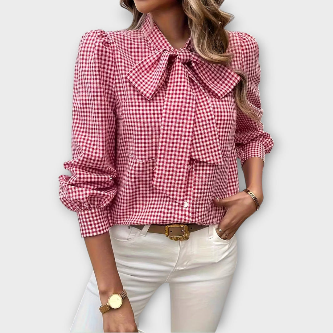 Check Bow-Tie Blouse