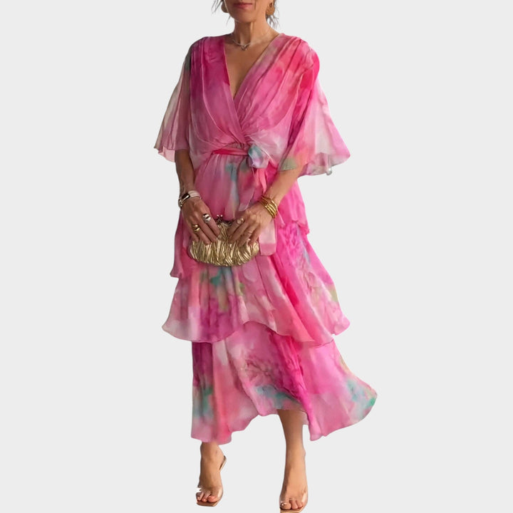 Elegant Floral Chiffon Maxi Dress