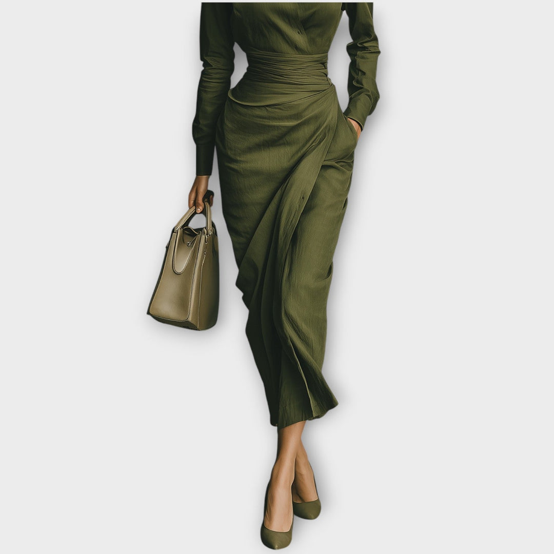 Sophisticated Wrap-Shirt Midi Dress