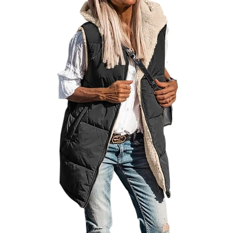 Veste sans manches en coton à capuche double face CosyHood™