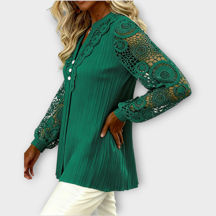 Elegant Lace Sleeve Pleated Blouse