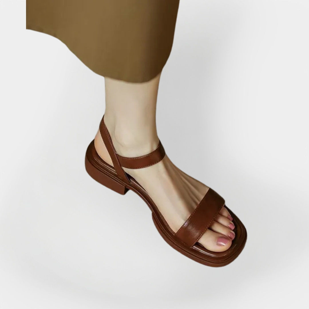 Leather Sandals with Low Heel