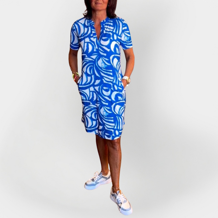 Midi Dress with Pattern and Short Sleeves