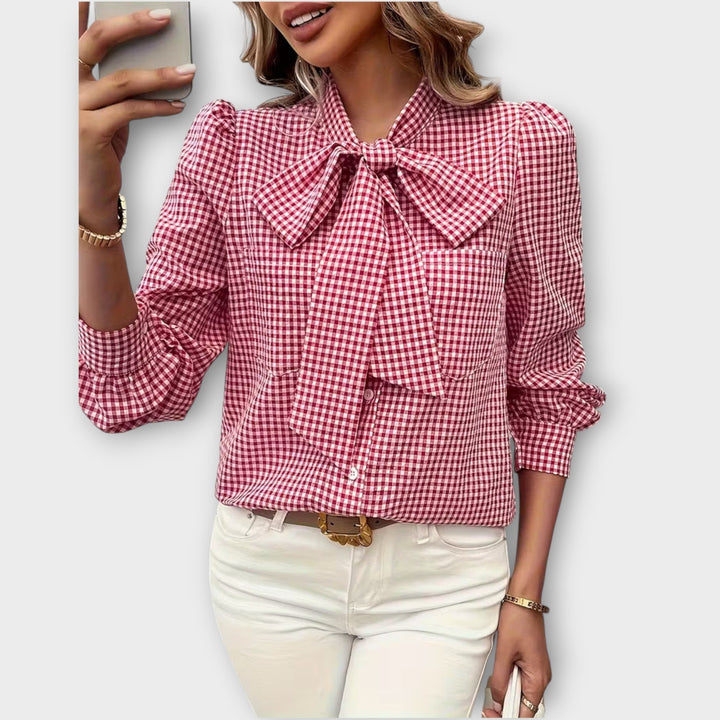 Check Bow-Tie Blouse
