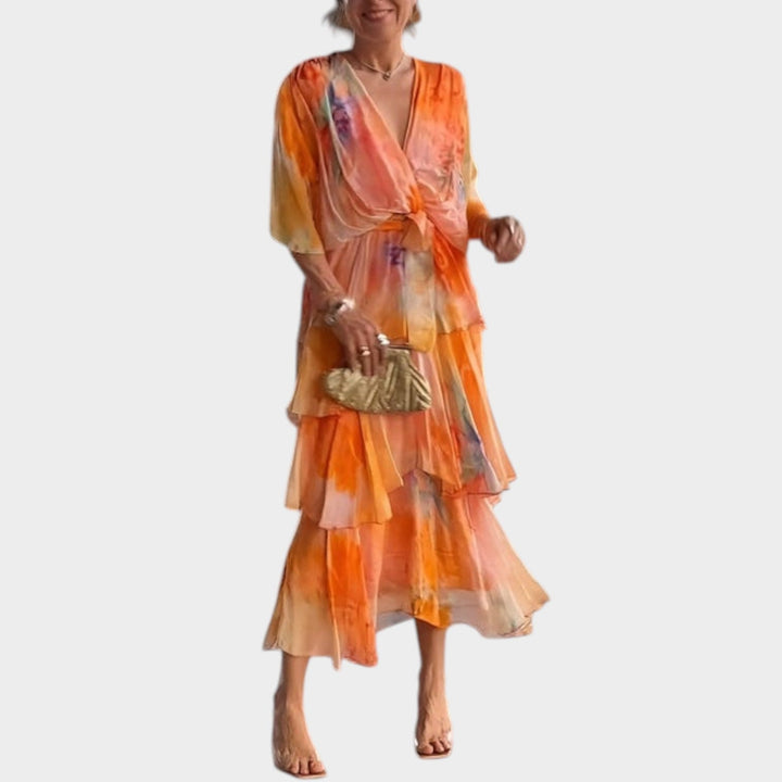 Elegant Floral Chiffon Maxi Dress