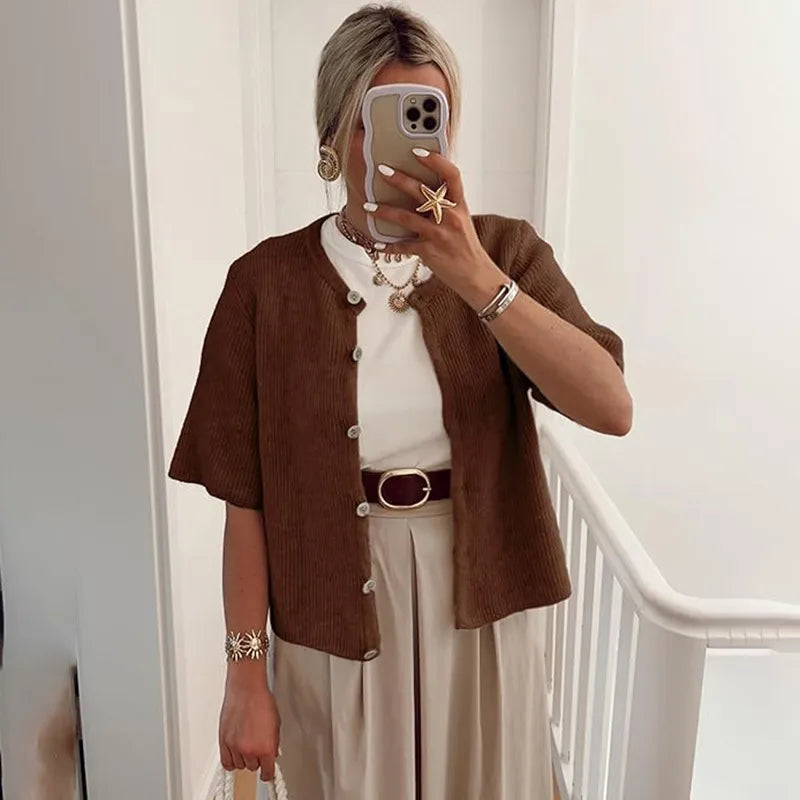 Cardigan décontracté à col semi-ouvert pour femmes ButtonEase™