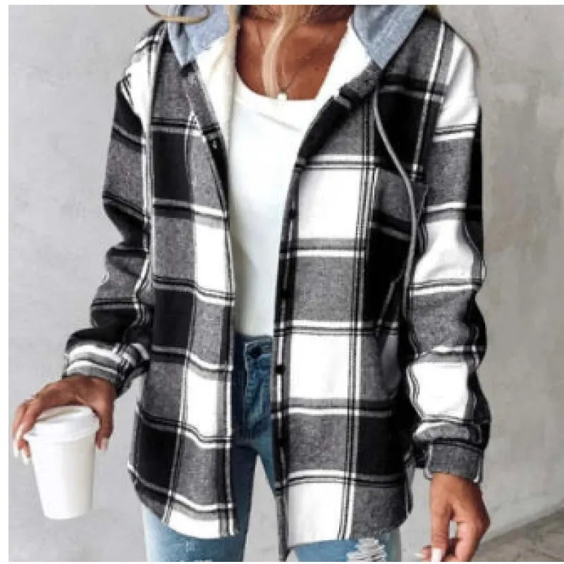 Veste à capuche en tartan pour femmes PlaidCharm™ à boutons