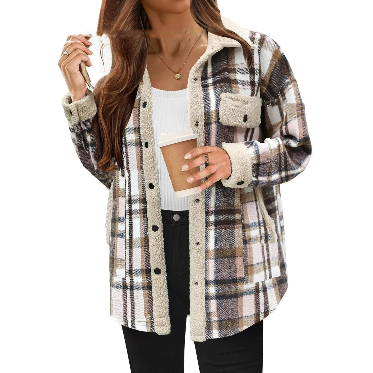 Veste polo à col contrastant pour femmes PlaidChic™