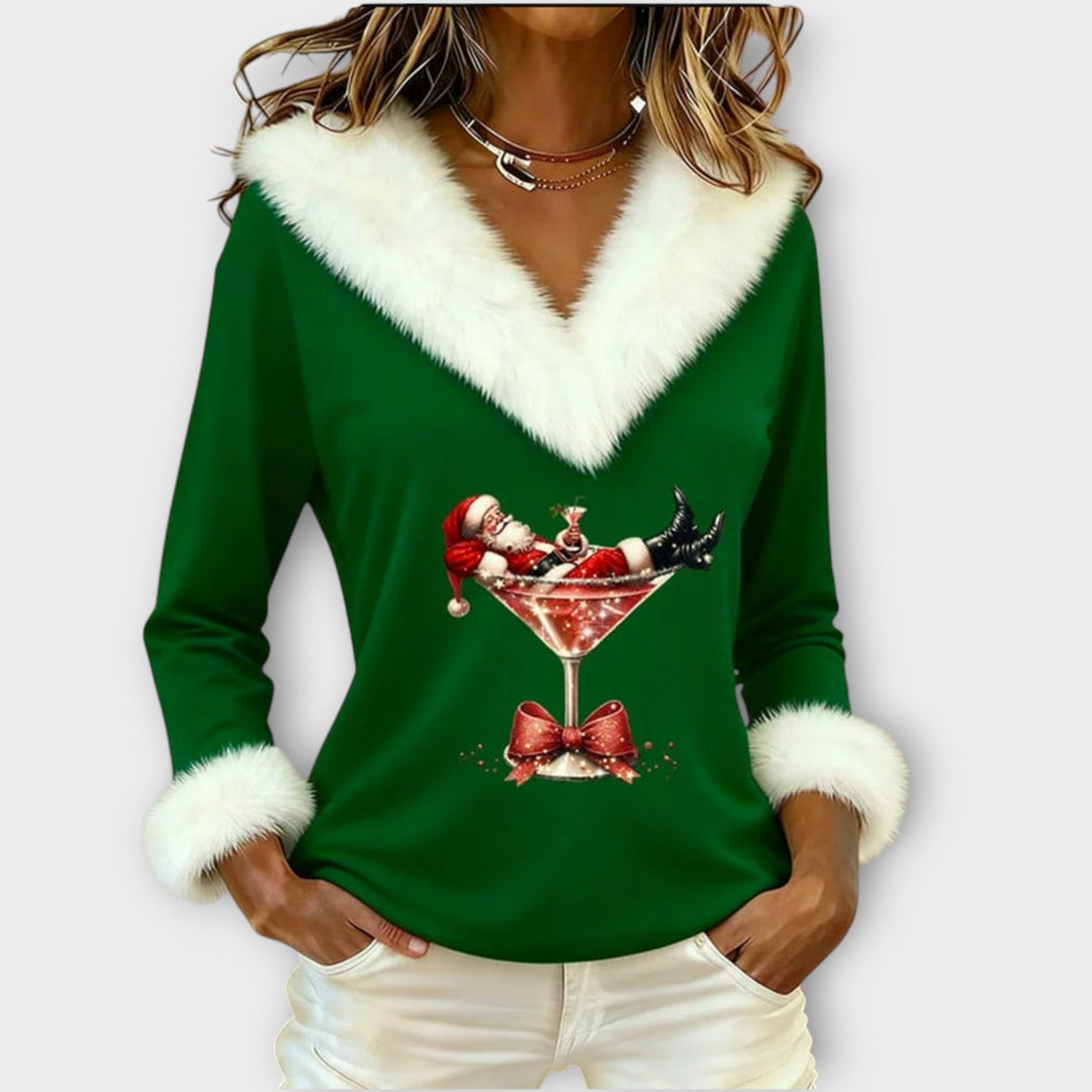 Santa Martini Faux-Fur Holiday Top