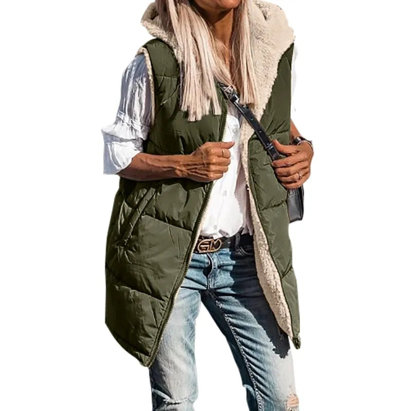 Veste sans manches en coton à capuche double face CosyHood™