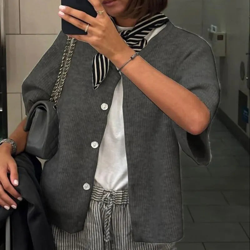 Cardigan décontracté à col semi-ouvert pour femmes ButtonEase™