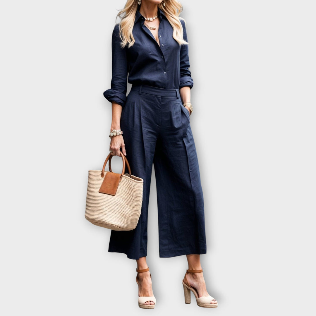 Blush Linen Shirt & Wide-Leg Pants Set