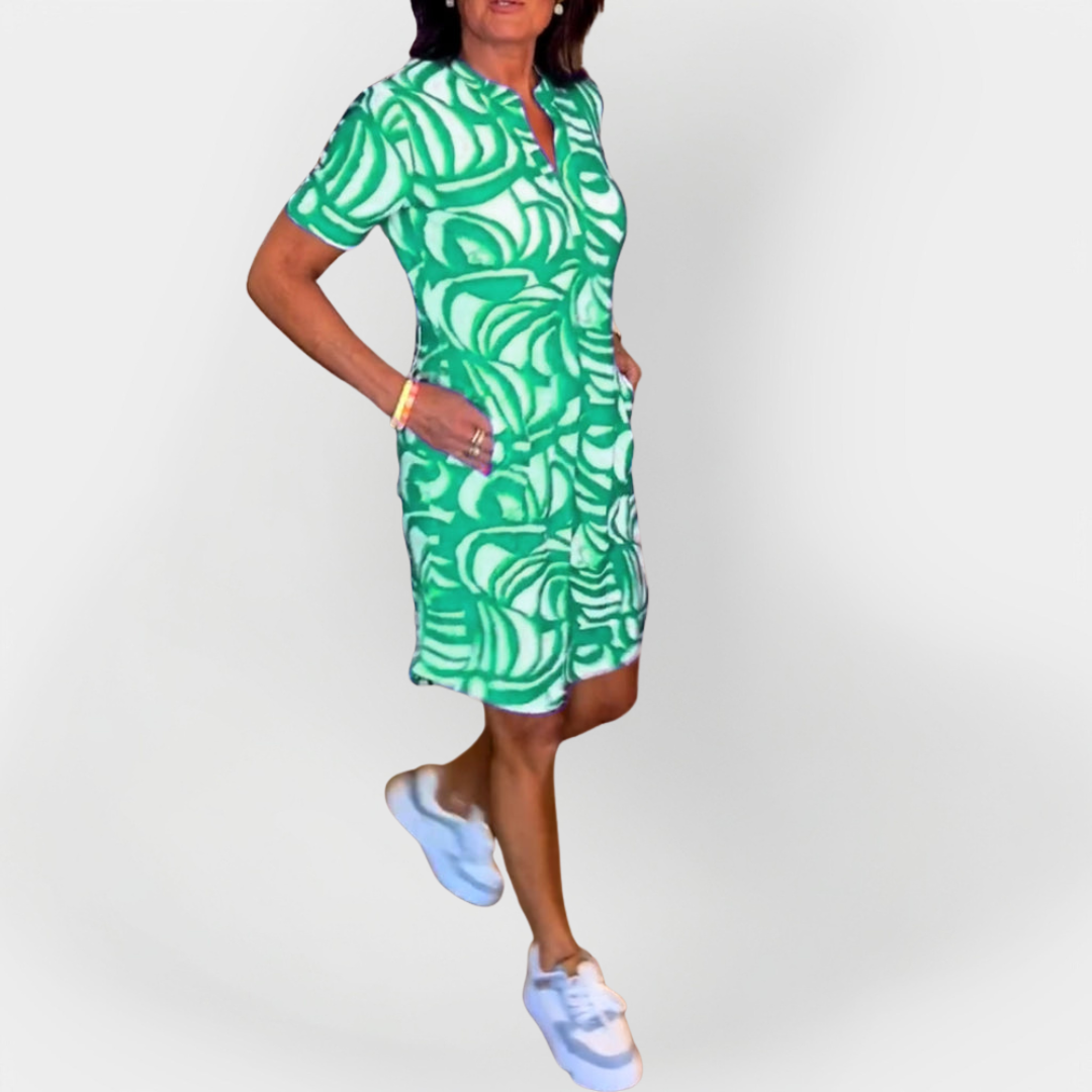 Midi Dress with Pattern and Short Sleeves