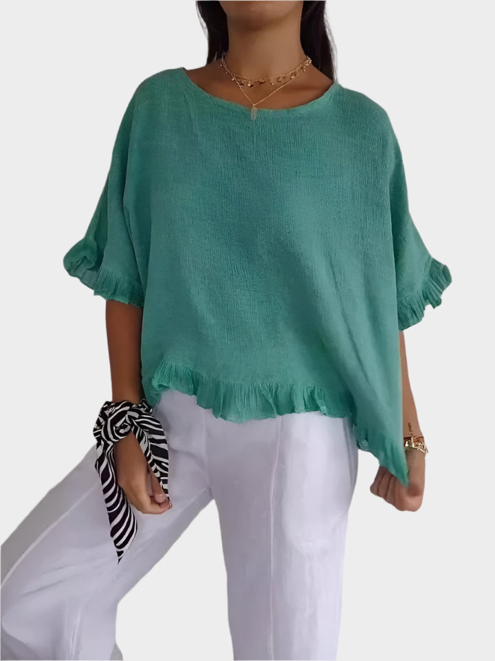 Airy Linen Blouse with Seams and Ruffles