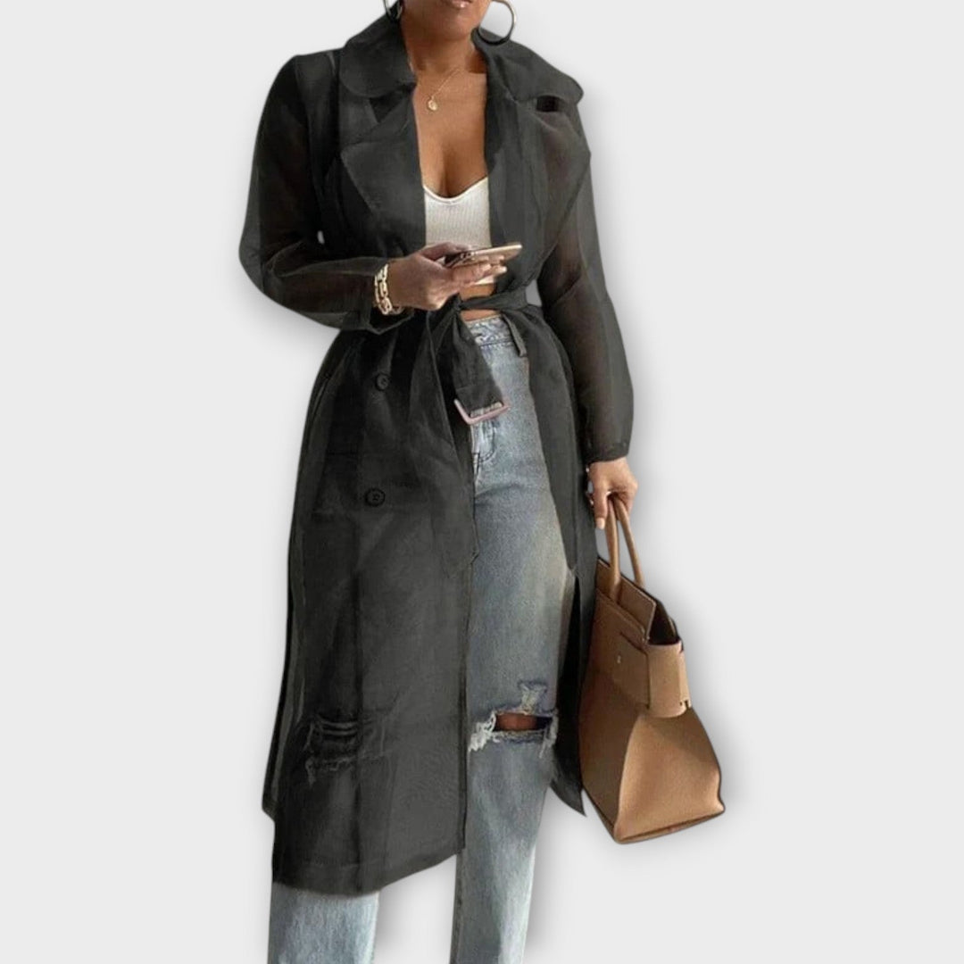 Sheer Belted Trench Coat