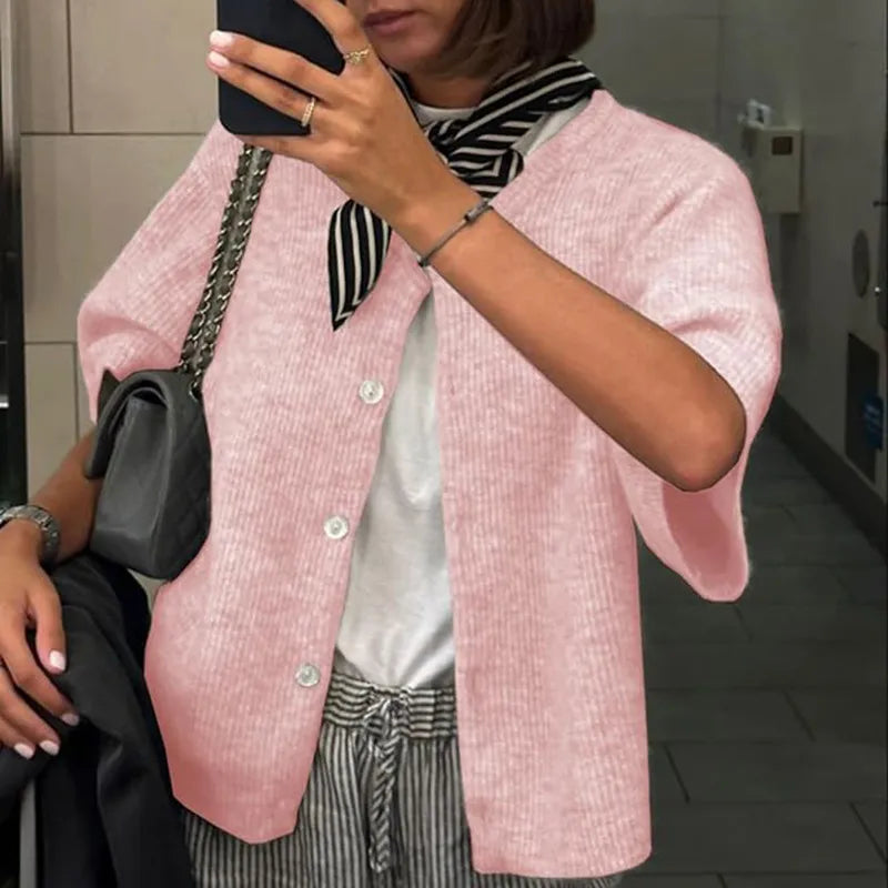 Cardigan décontracté à col semi-ouvert pour femmes ButtonEase™