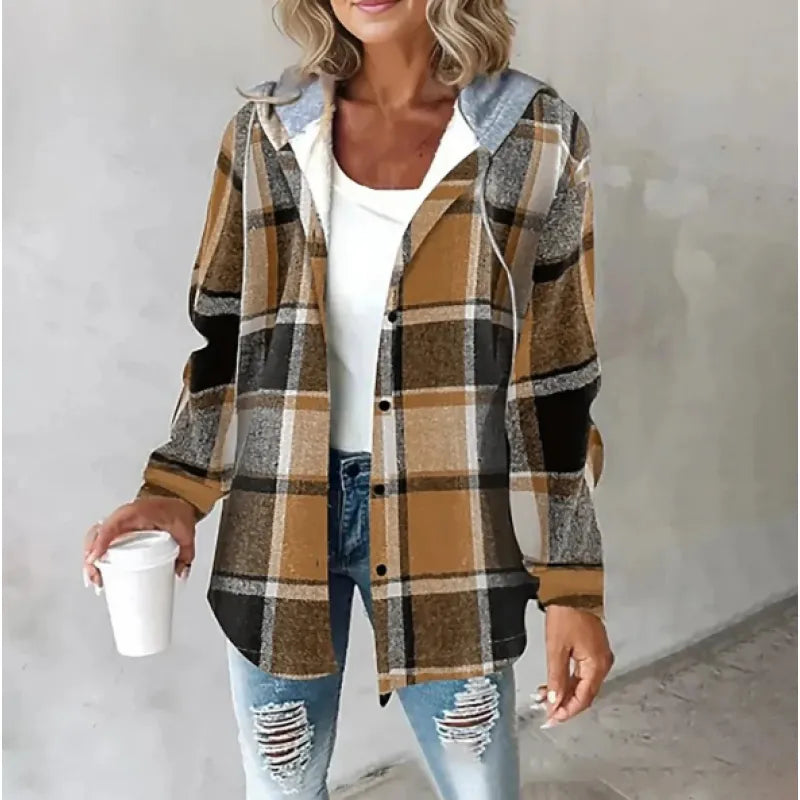 Veste à capuche en tartan pour femmes PlaidCharm™ à boutons