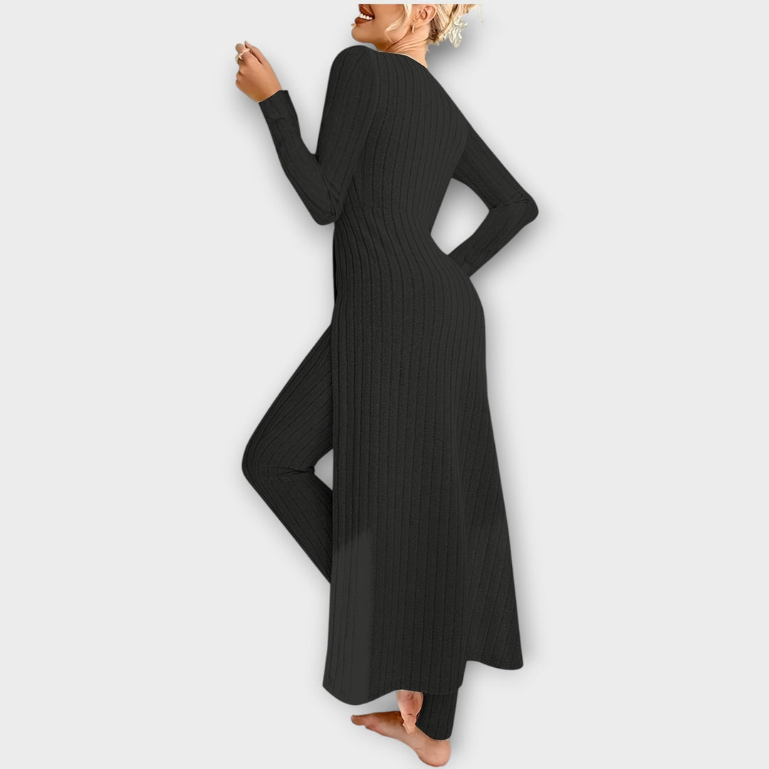 Ribbed Knit Lounge Set with Split Tunic