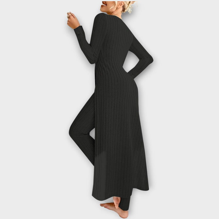 Ribbed Knit Lounge Set with Split Tunic