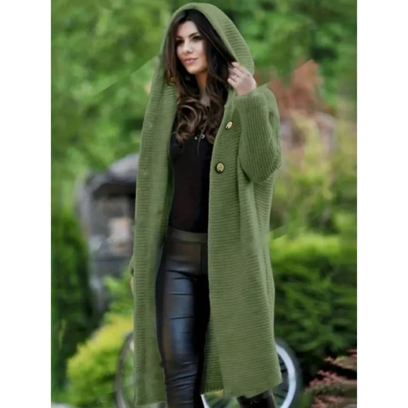Cardigan à capuche solide HoodEase™ avec boutons sur le devant