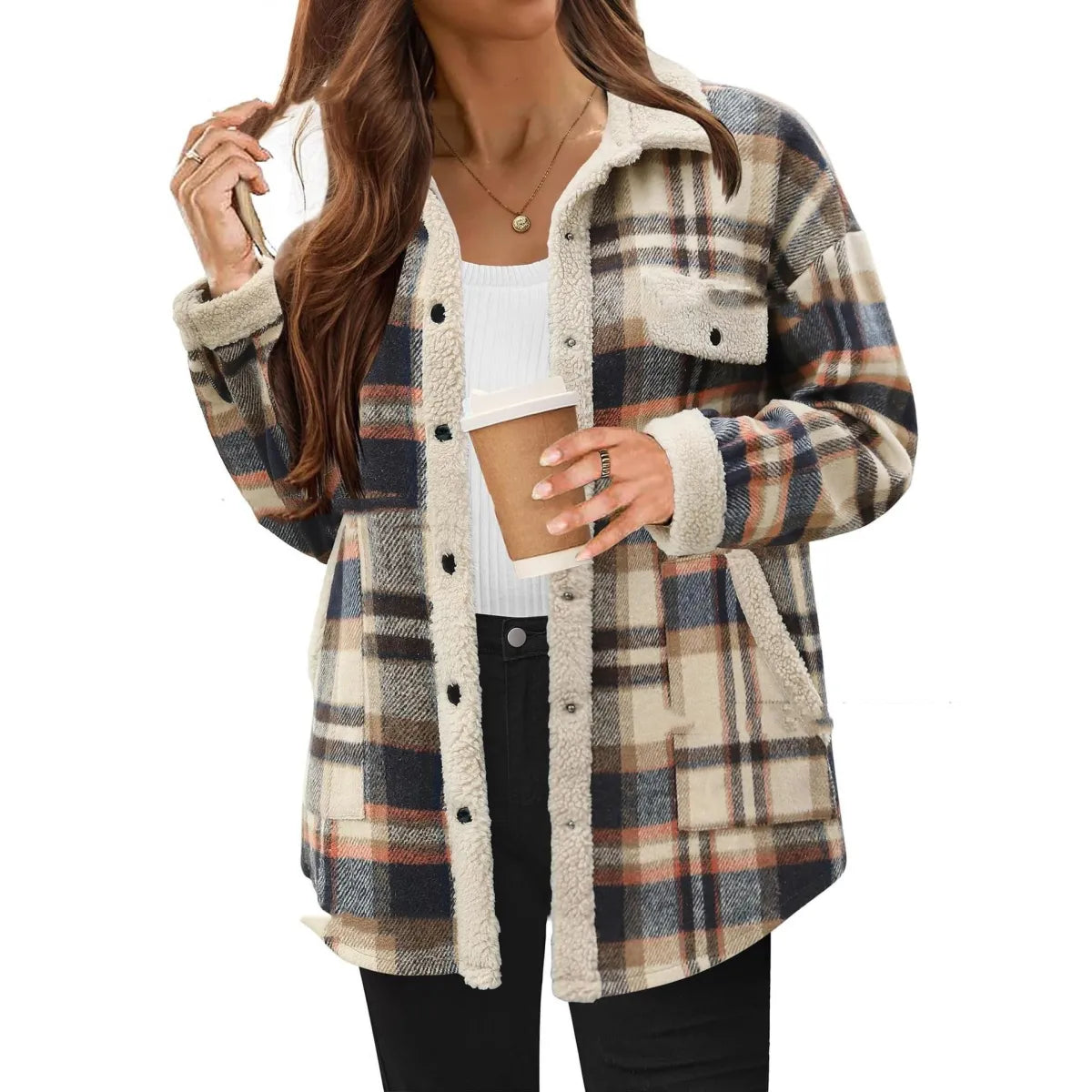 Veste polo à col contrastant pour femmes PlaidChic™
