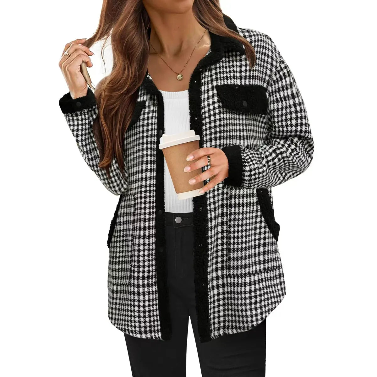 Veste polo à col contrastant pour femmes PlaidChic™