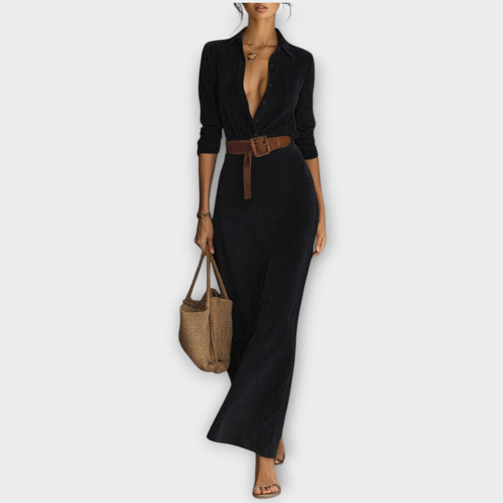 Elegant Belted Suede Maxi Dress