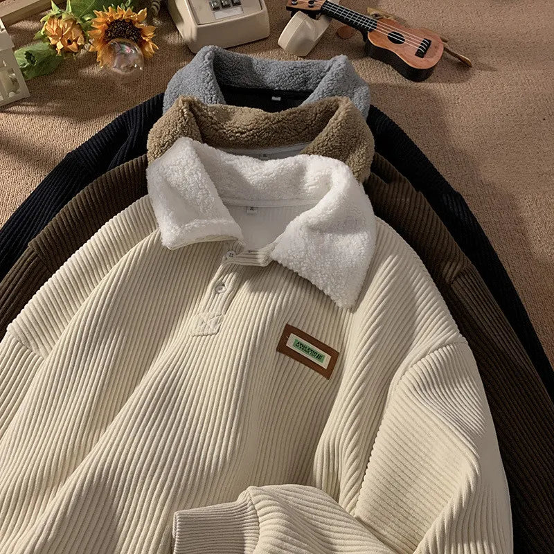 Pull-over homme WarmCord™ en velours côtelé doublé en molleton avec col polo
