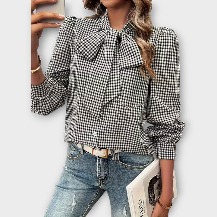 Check Bow-Tie Blouse
