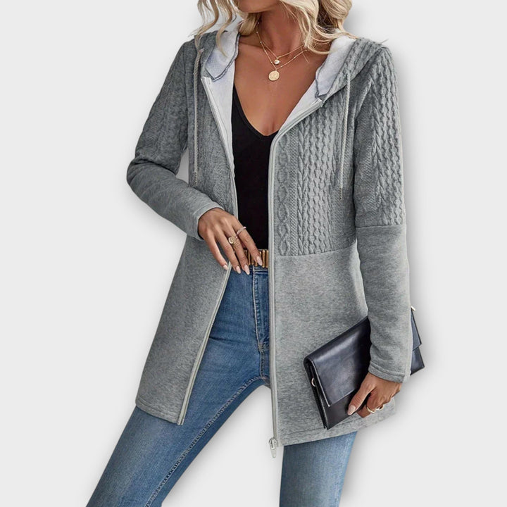 Cozy Knit-Panel Zip Hoodie Jacket