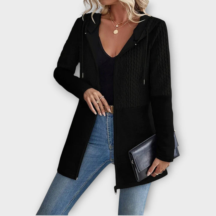 Cozy Knit-Panel Zip Hoodie Jacket