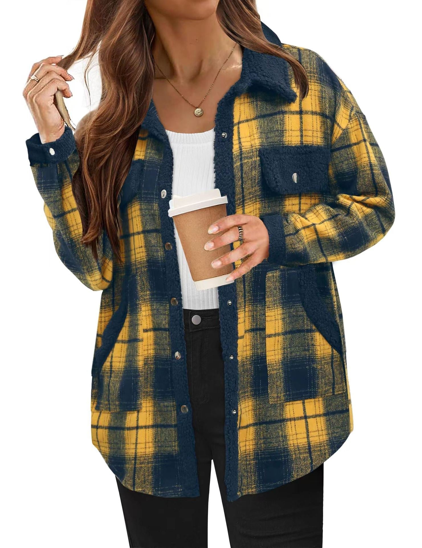 Veste polo à col contrastant pour femmes PlaidChic™