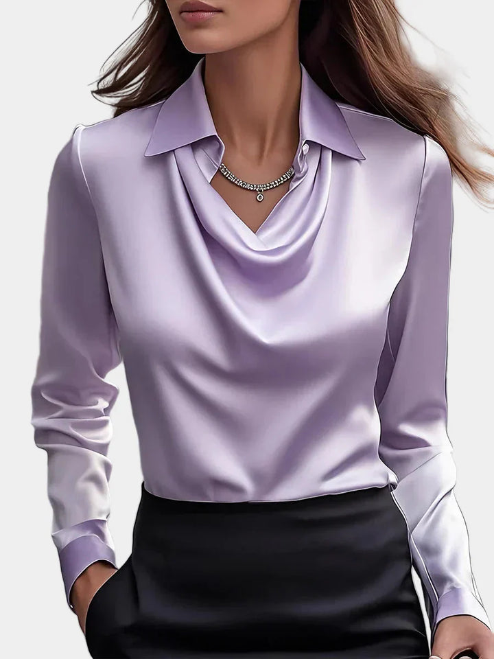 Elegant Satin Blouse with Draped Neckline
