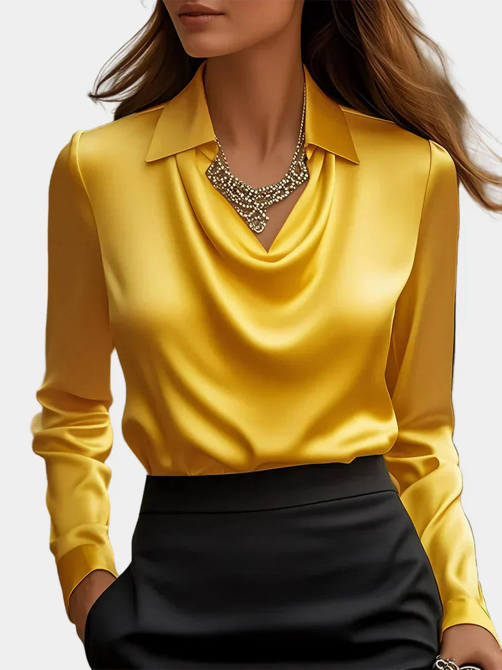 Elegant Satin Blouse with Draped Neckline