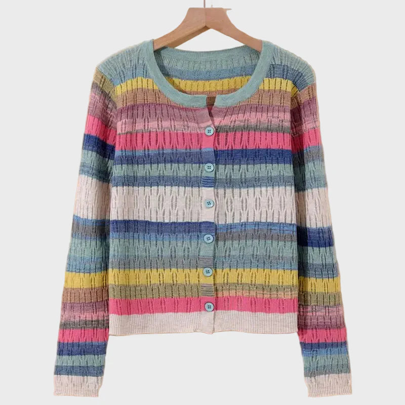 Knitted Cardigan with Retro Striped Design