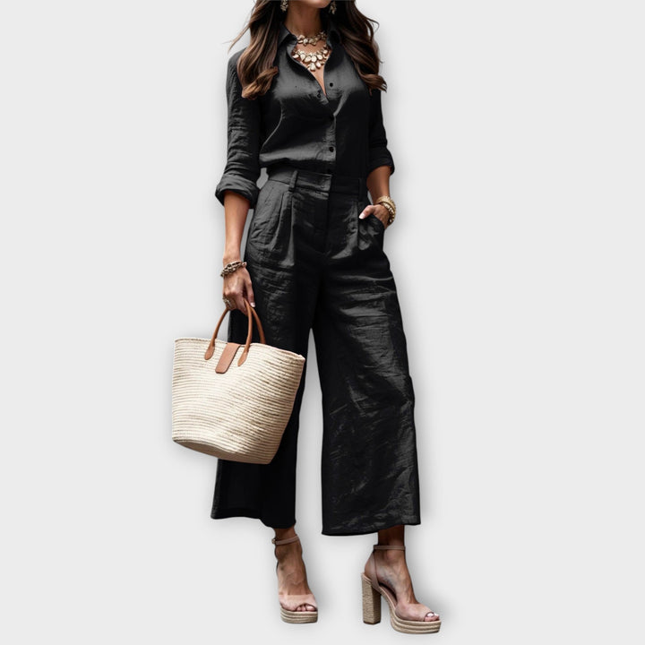 Blush Linen Shirt & Wide-Leg Pants Set