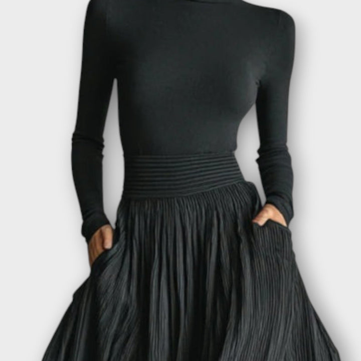 Elegant Black Maxi Skirt Turtleneck Top Set